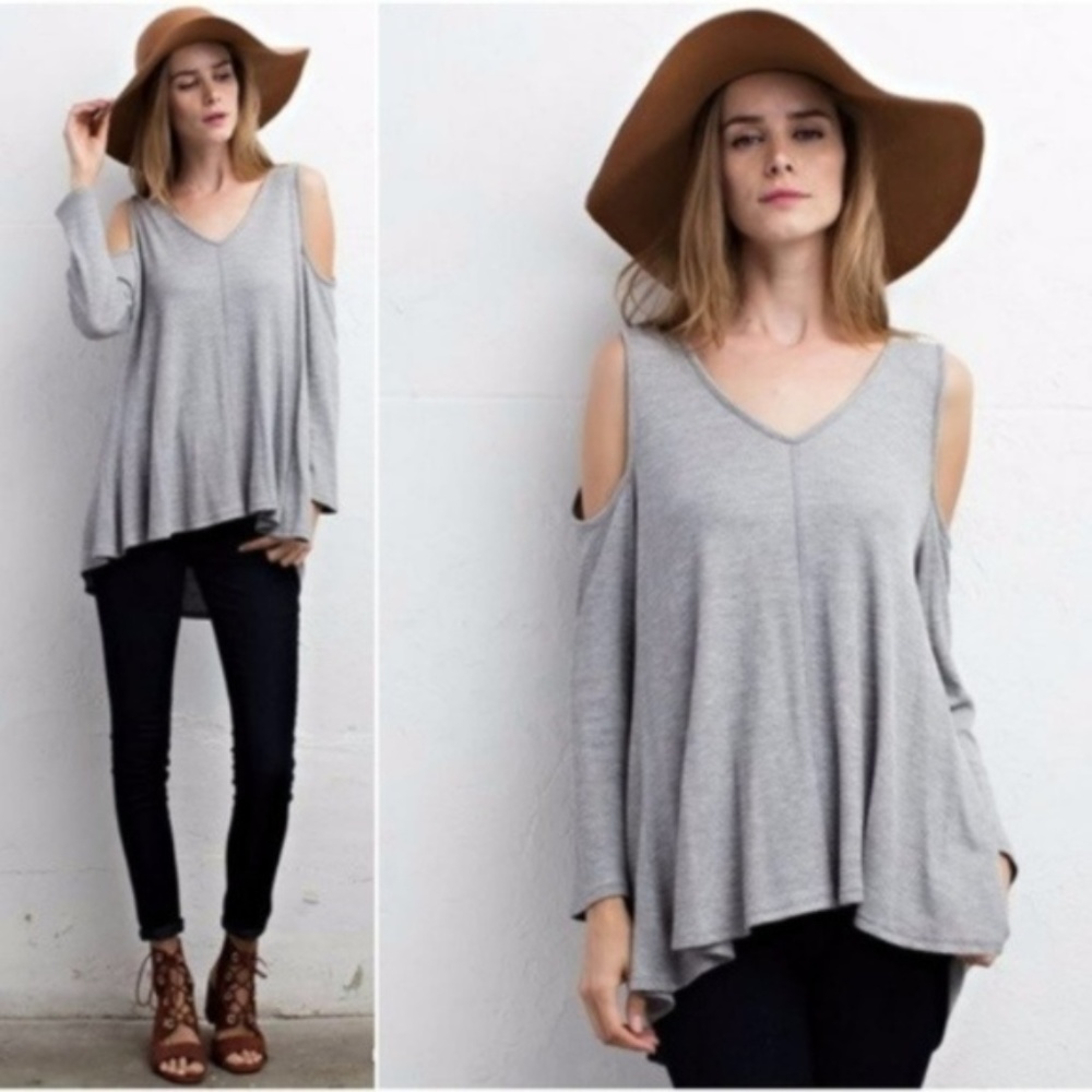 jolie // thermal cold shoulder top in light gray